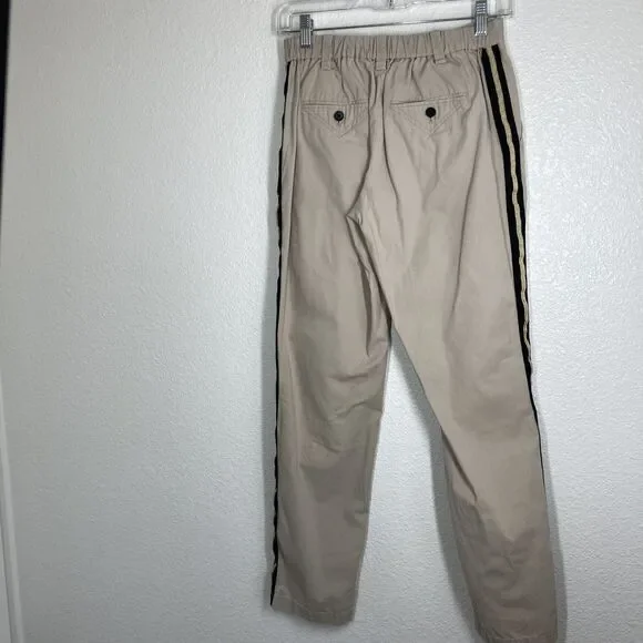 Zadig & Voltaire Pants Womens 36 Beige Tuxedo Stripe Gold Trim Casual Cotton - Picture 1 of 9